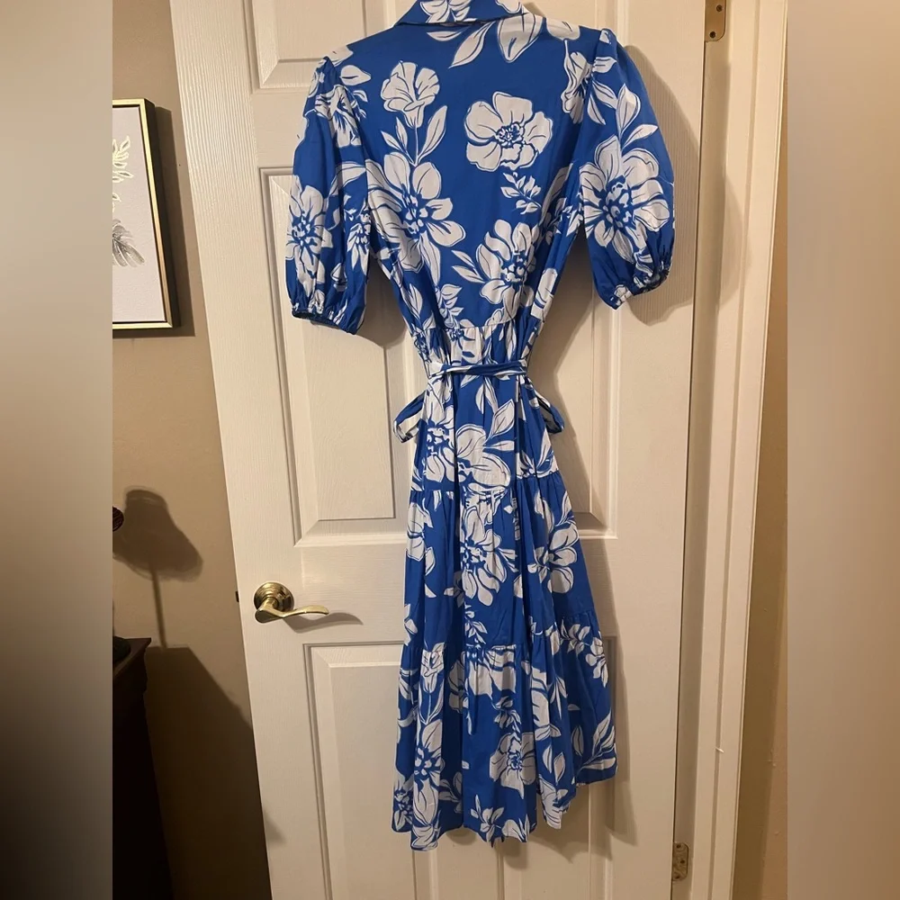 Flying Tomato Royal Blue & White Floral Button-Front Midi Dress - Picture 9 of 12